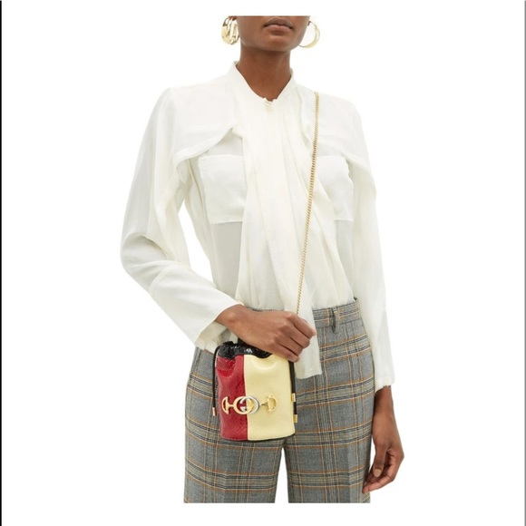 Gucci Zumi Tricolored Snakeskin Drawstring Crossbody Bucket Bag 576432 - Picture 2 of 9